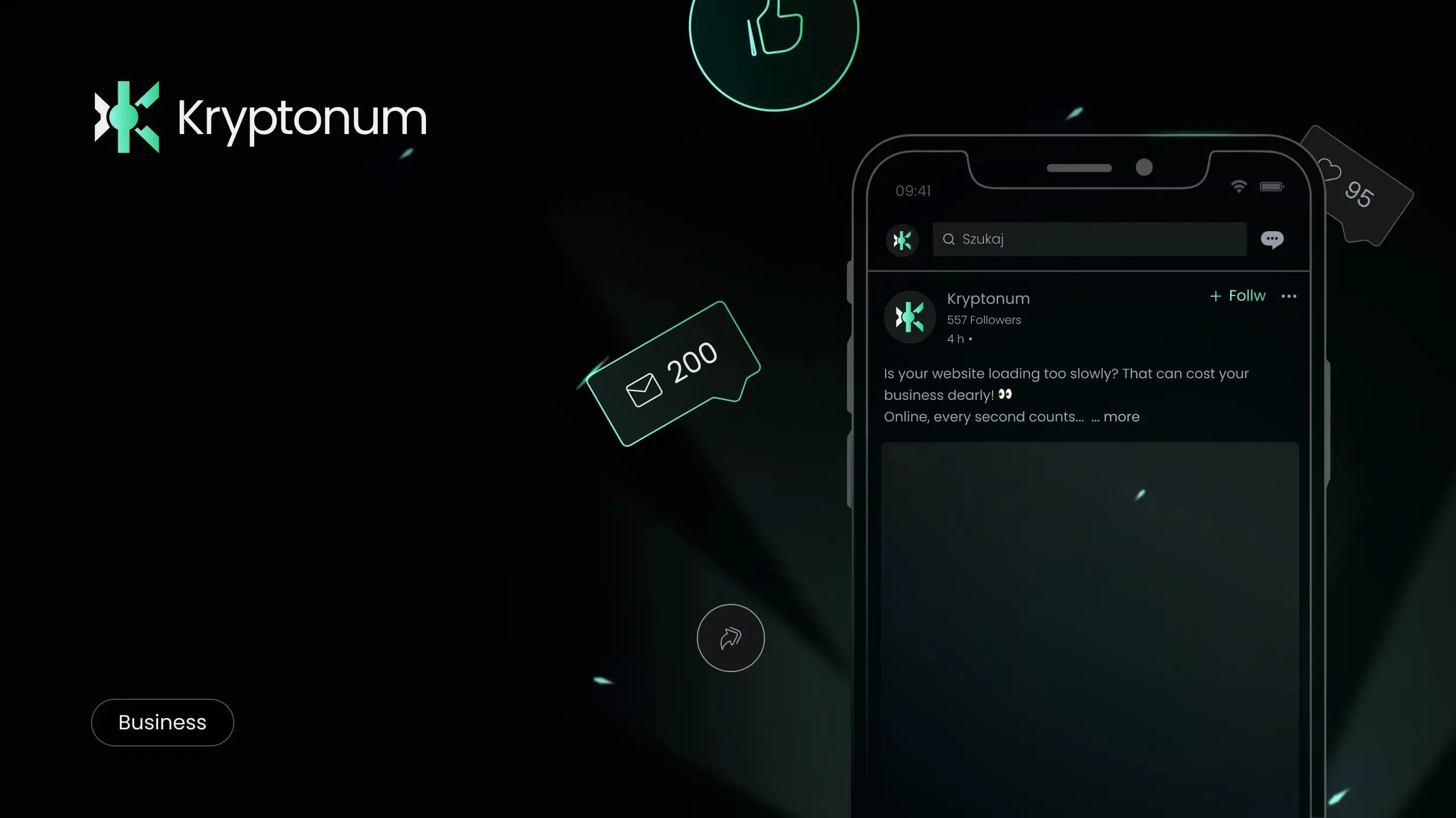 Smartphone with a social app and floating cards featuring post ideas.