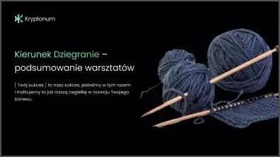 Slajd na czarnym tle z kłębkiem włóczki i tytułem podsumowania warsztatów strategicznych.
