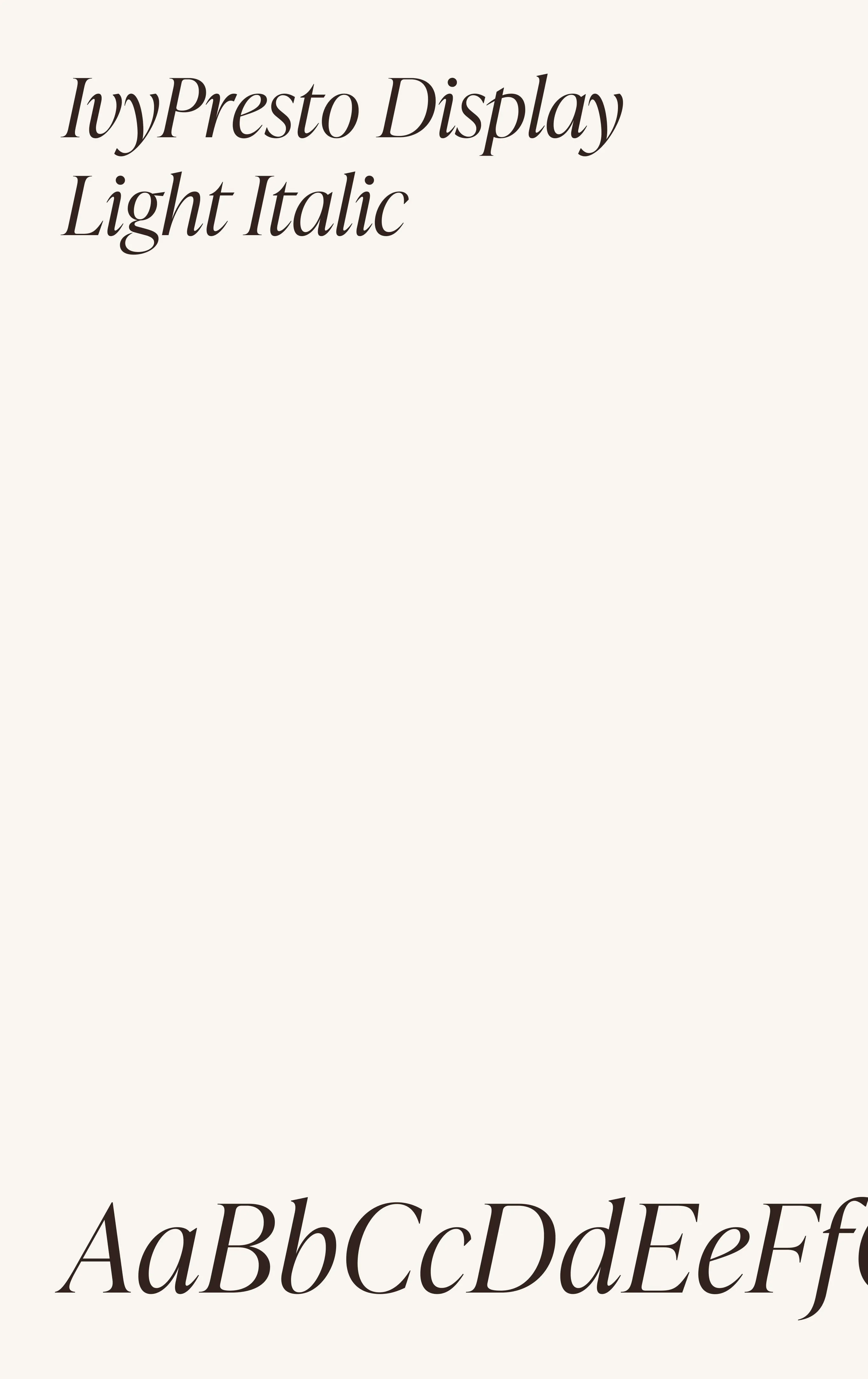 Na dole znajdują się duże i małe litery alfabetu od A do F, na górze nazwa fontu wykorzystanego do projektu strony SITS, czyli „IvyPresto Display Light Italic”.