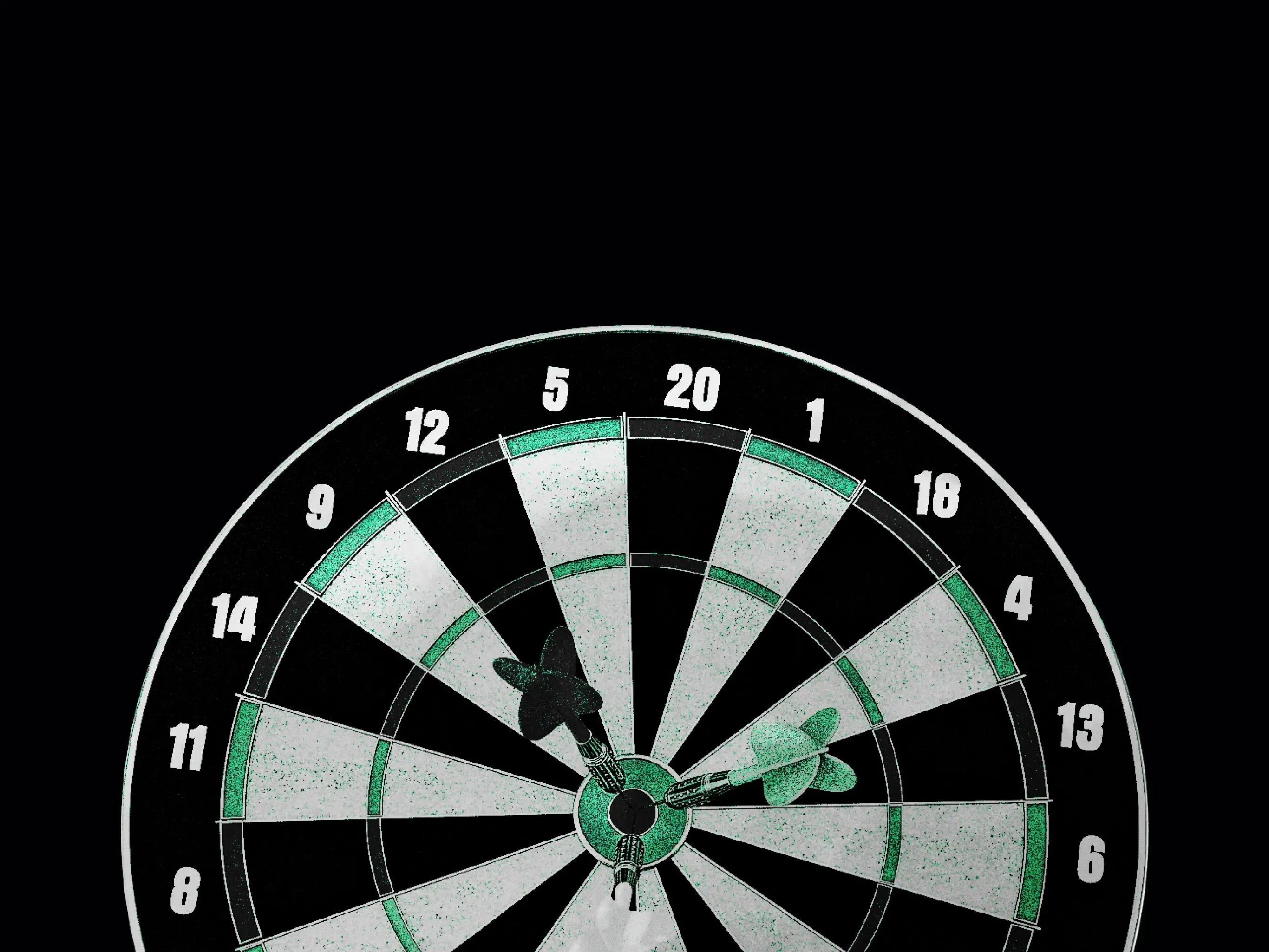 Tarcza z numerami i sektorem bull’s-eye, ujęcie z bliska.