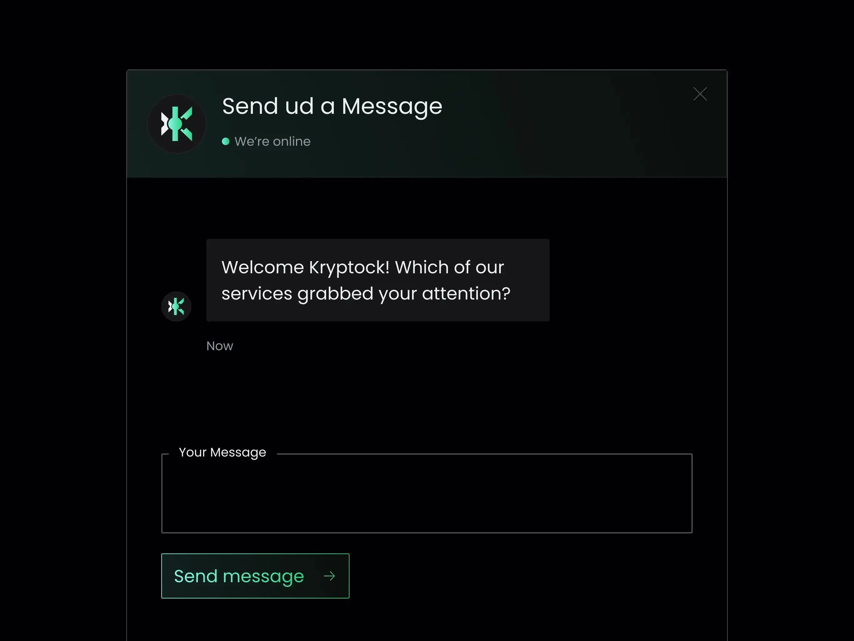 Dark contact form with message fields and a “Send message” button.