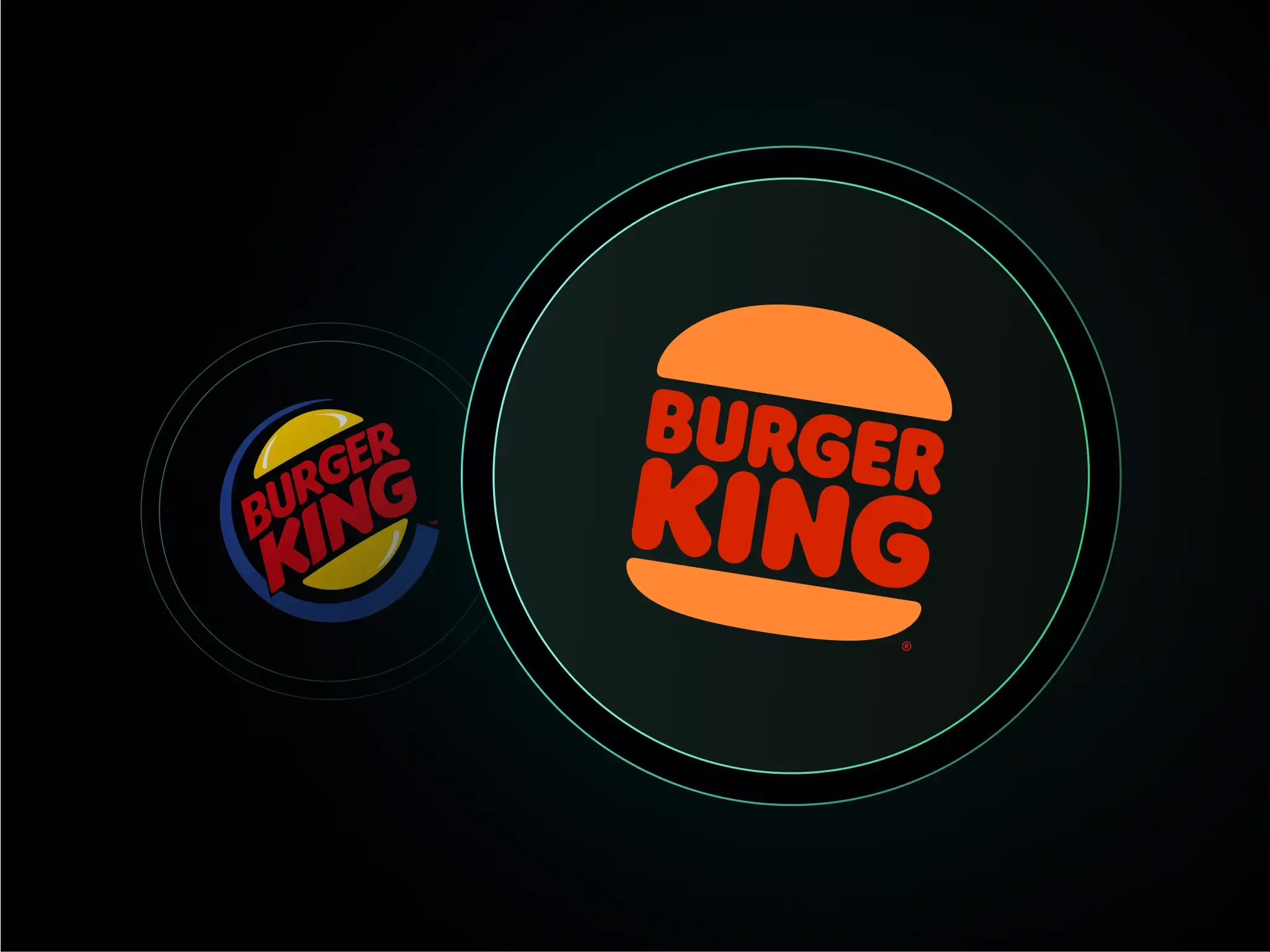 Circular layout with the Burger King logo centred inside a green ring on a dark background.