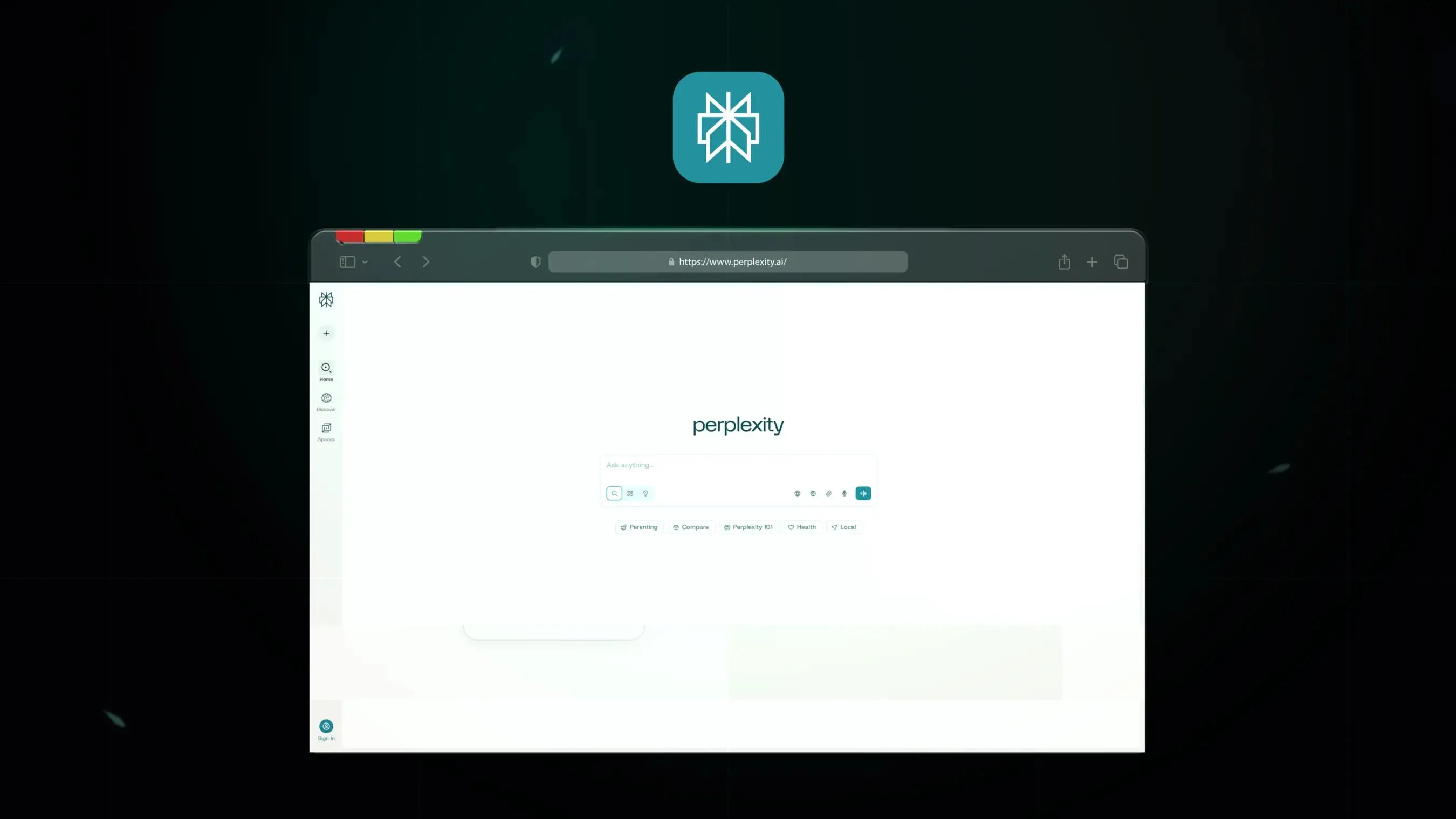 Minimal Perplexity search UI with a query field.