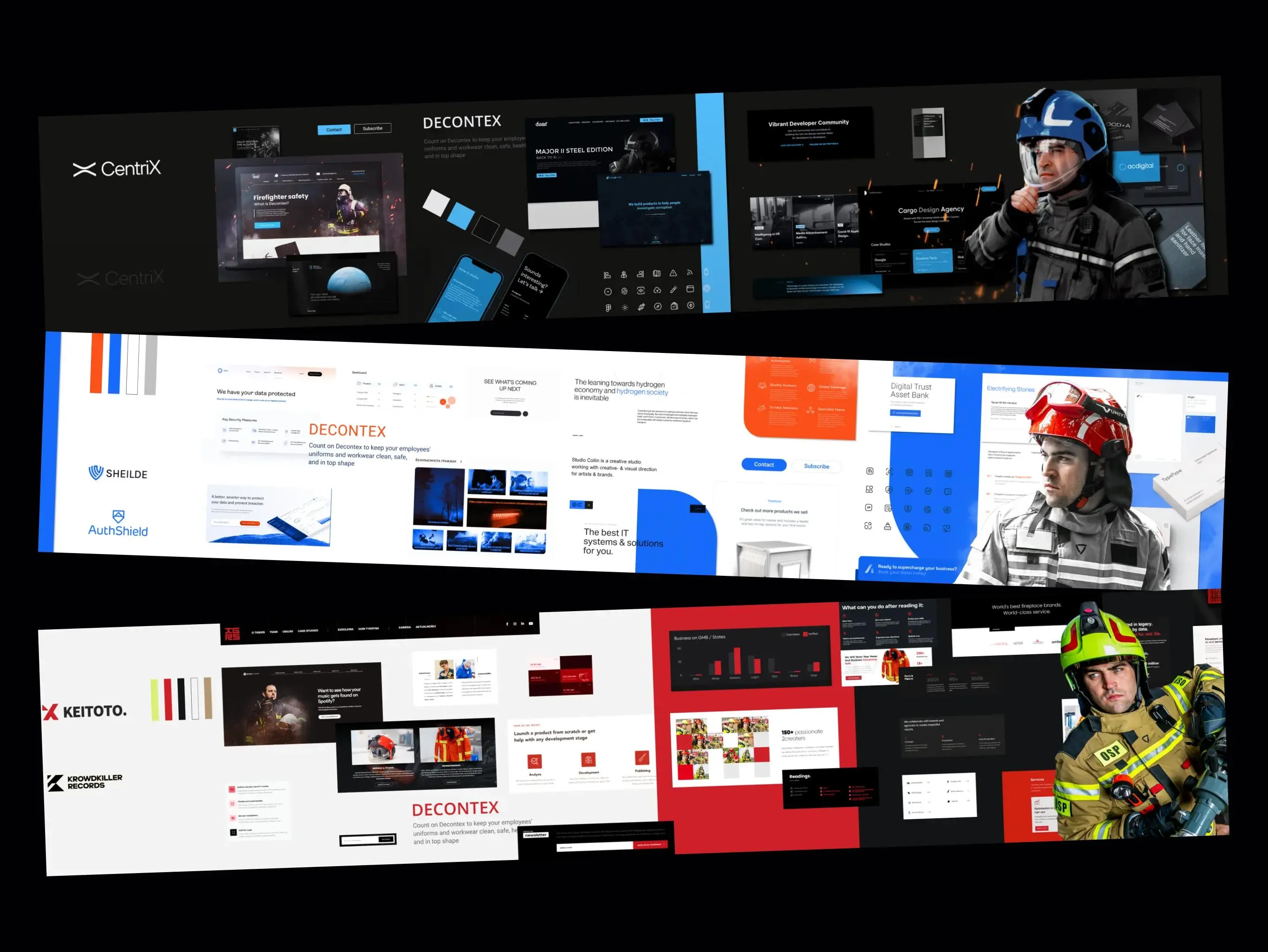 Pasek miniatur z trzema wariantami kierunku wizualnego i referencjami.