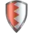 Metalowa tarcza z czerwonym pasem pośrodku.