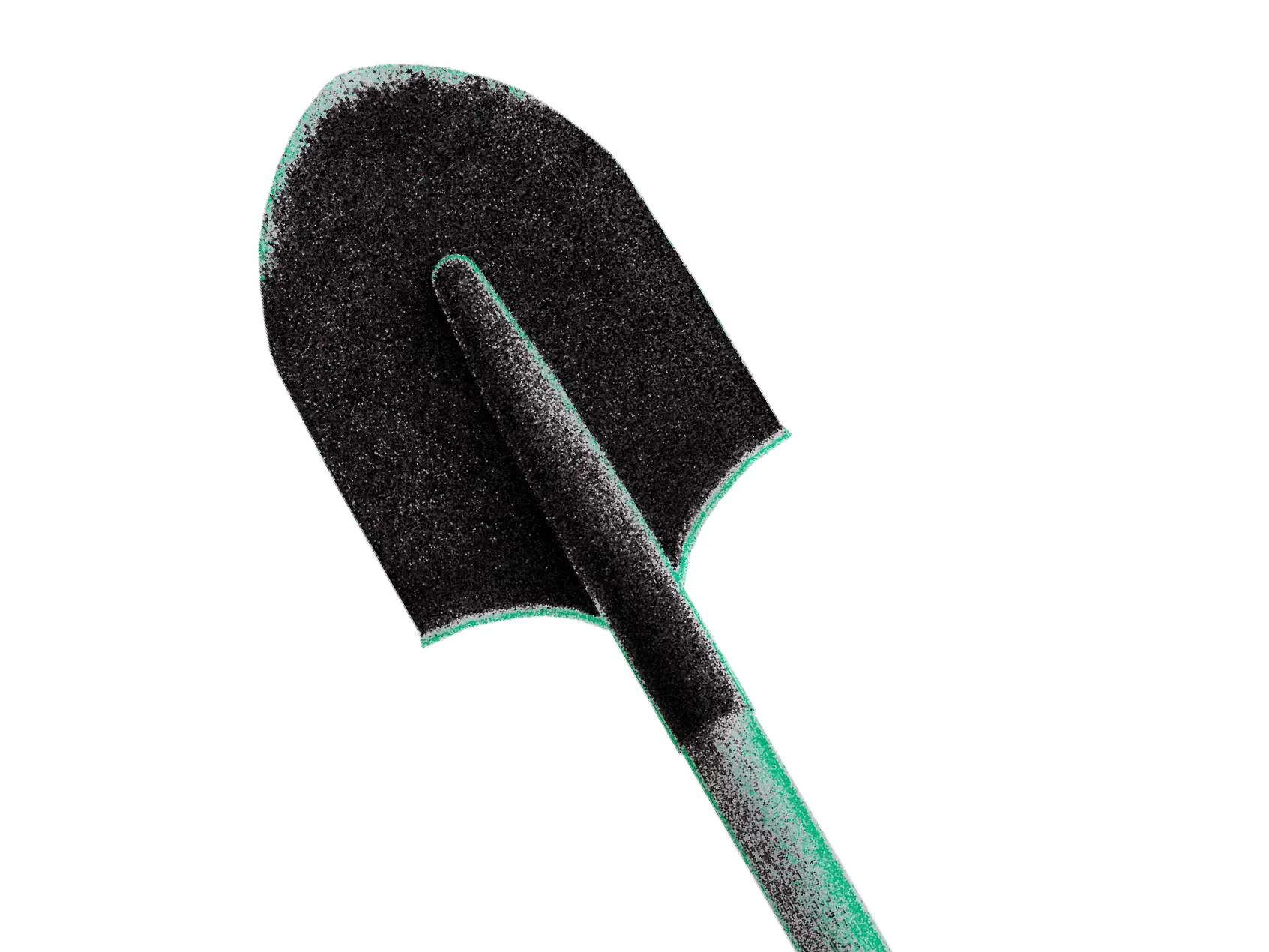 Dark spade with greenish wear marks placed diagonally on black.