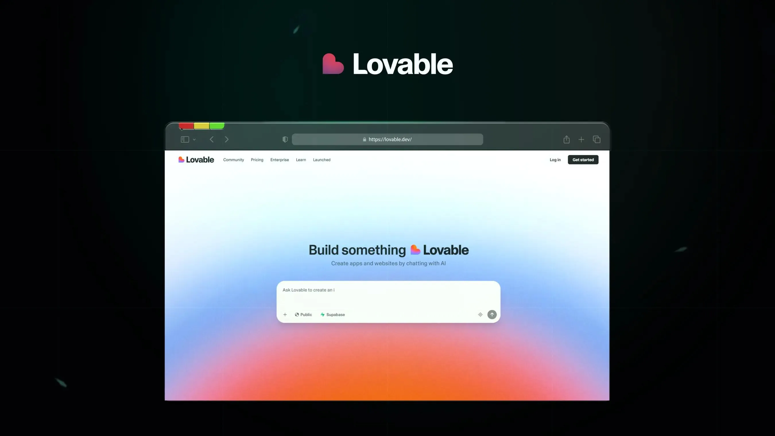 Lovable landing showing “Build something Lovable”, light interface.