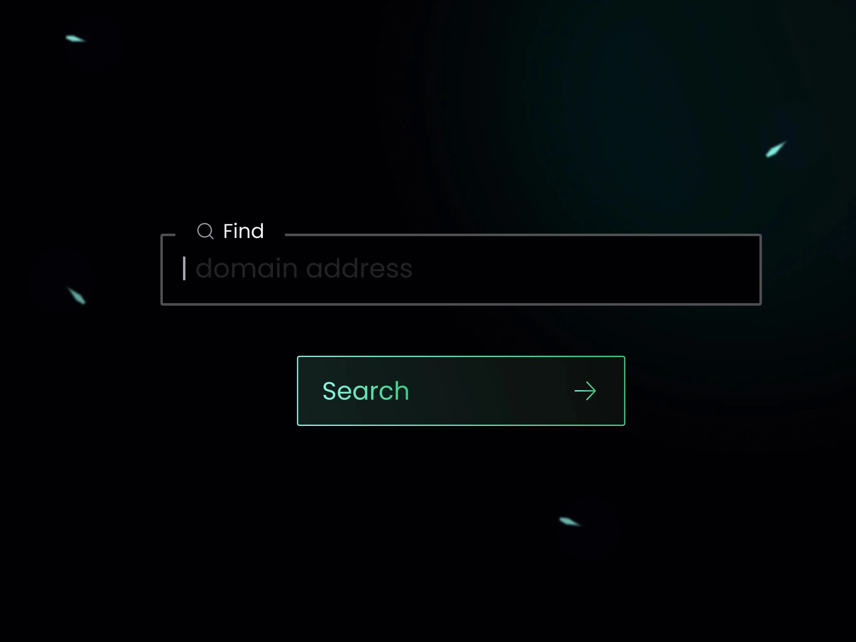 Dark interface with a domain search field and “Search” button.