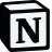 Czarno-białe logo Notion w formie litery N na sześcianie.