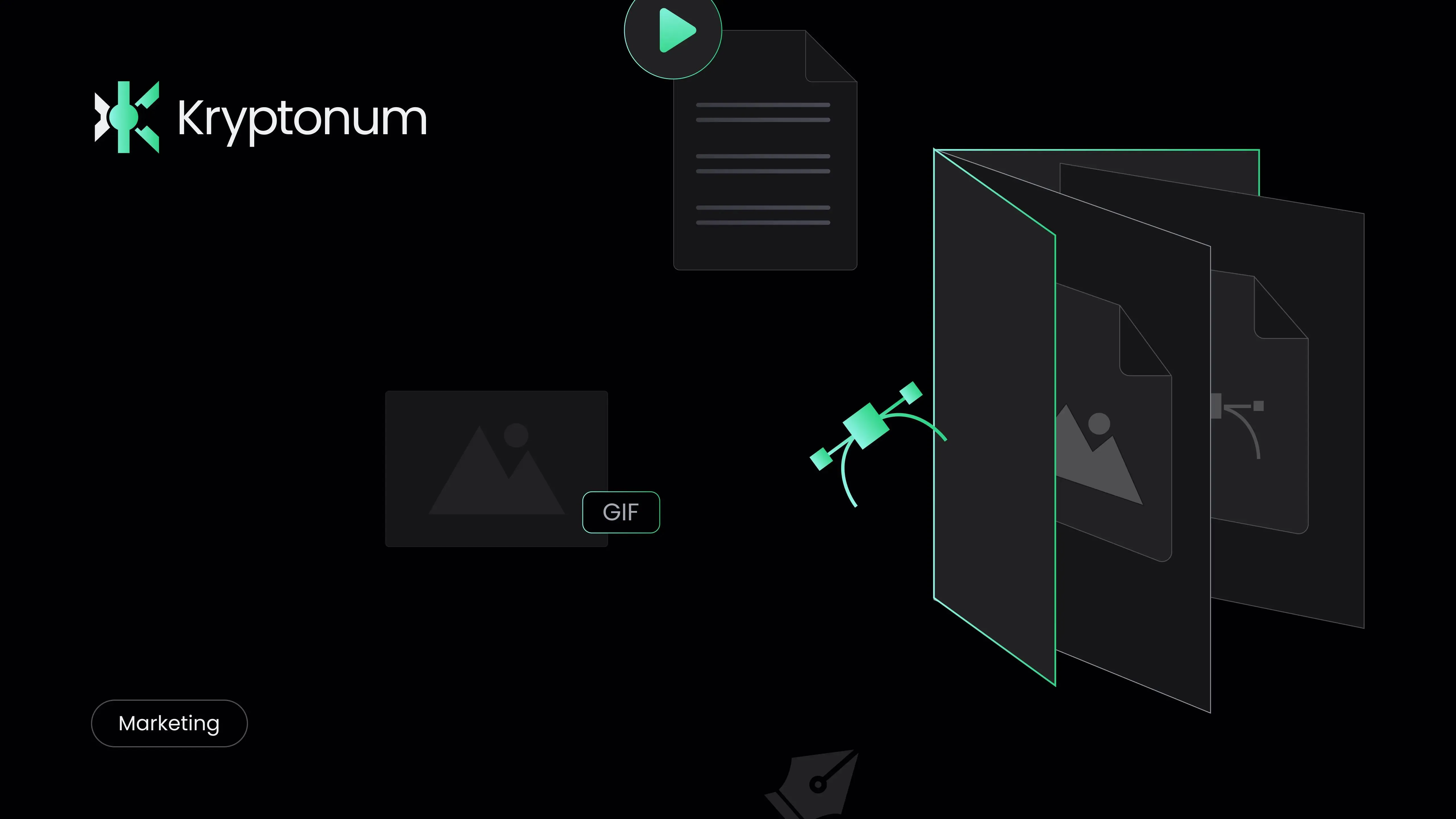 Dark slide showing image layers and a playback panel in the export process.