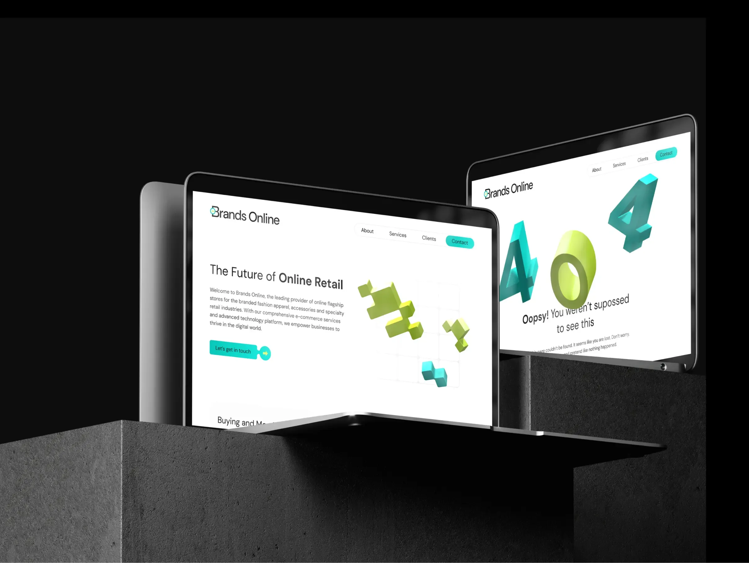 Laptop i tablet z witryną Brands Online stroną na cementowych blokach.