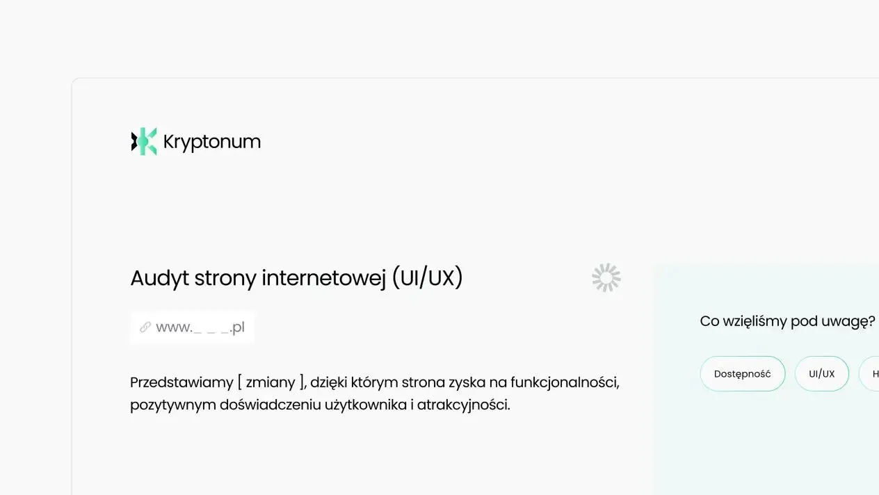 Kryptonum document view with the heading “Website audit (UI/UX)” and a contact button.