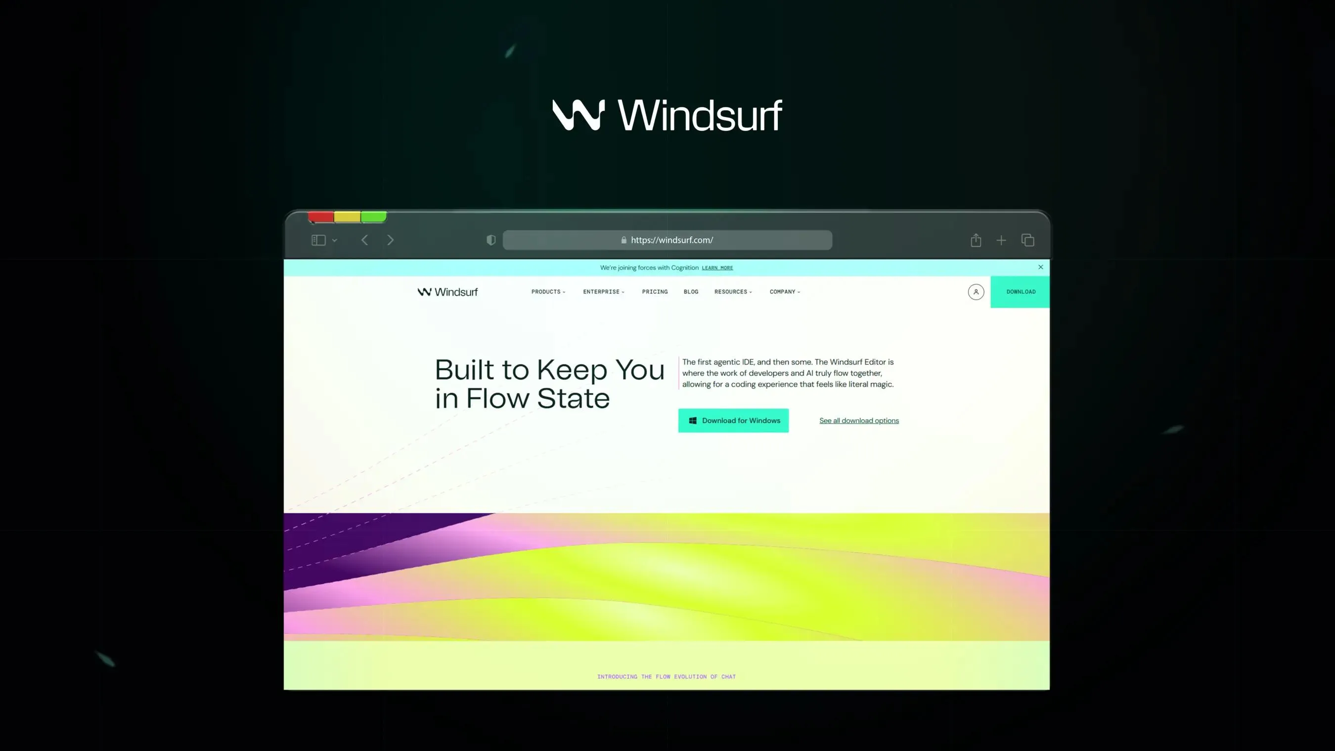 Windsurf site with colourful gradient hero and form.