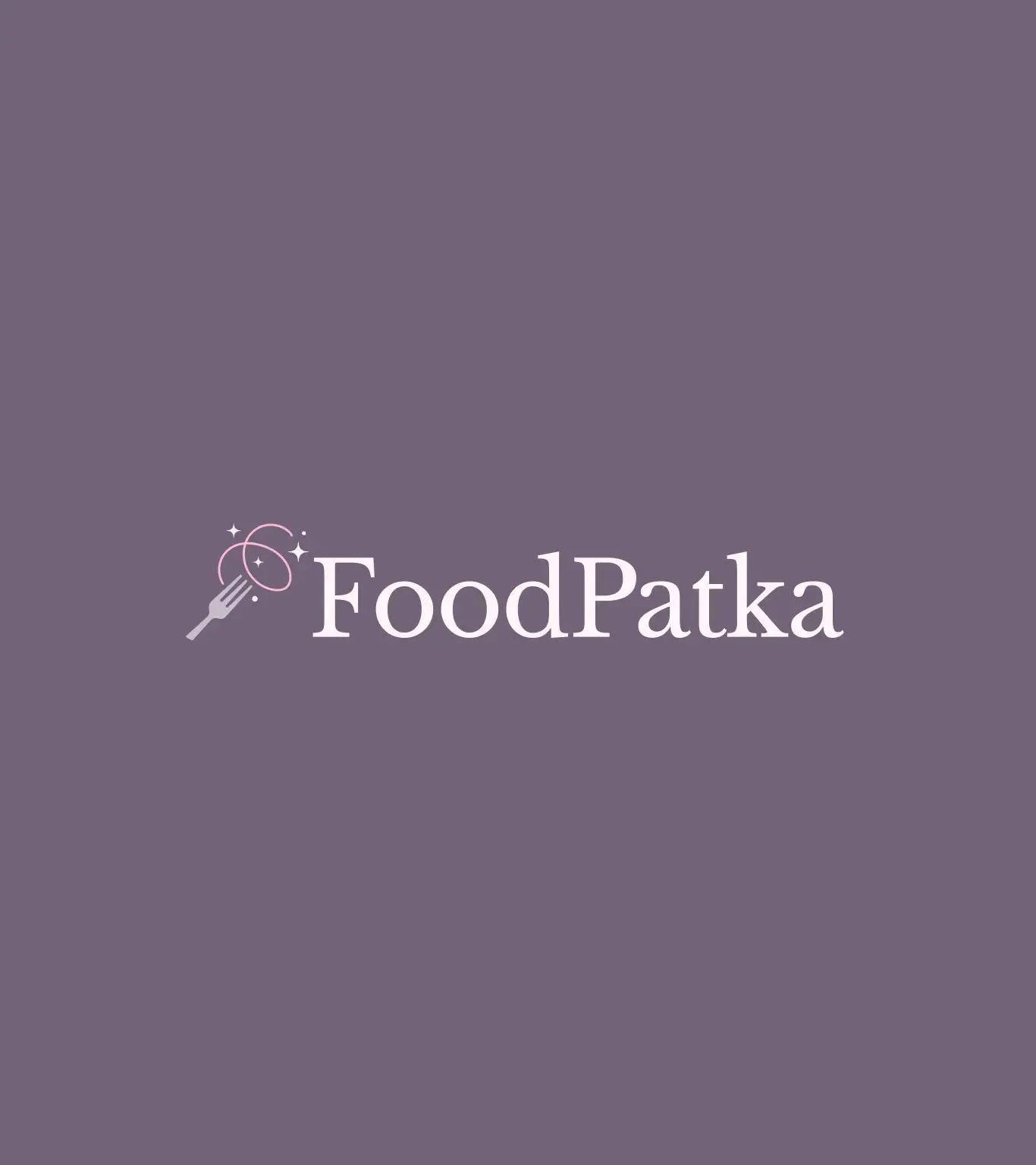 Purple board with the “FoodPatka” name and a subtle fork motif.