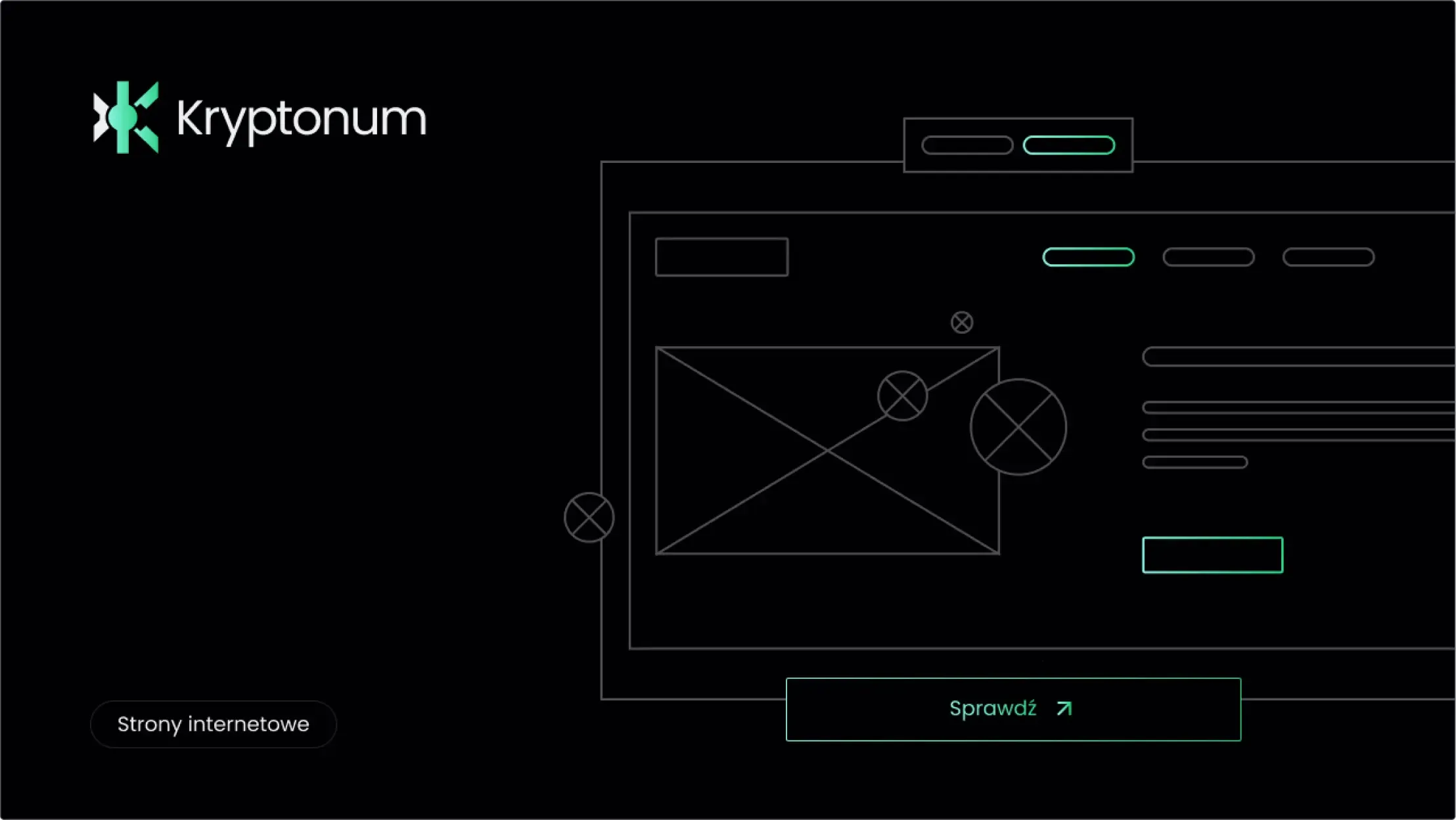 Dark website wireframe with rectangular sections and green “Check this out” button.