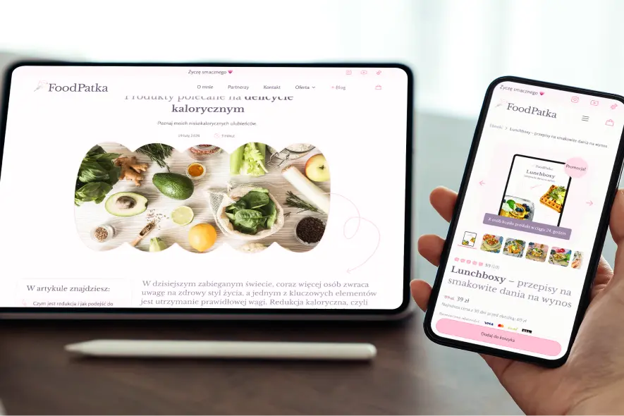 Tablet i smartphone z uruchomionymi stronami www FoodPatka.
