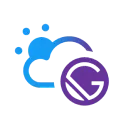 Logo Gatsby Cloud – Niebieska chmura zachodząca za fioletowym kołem, w którym jest wycięta litera G