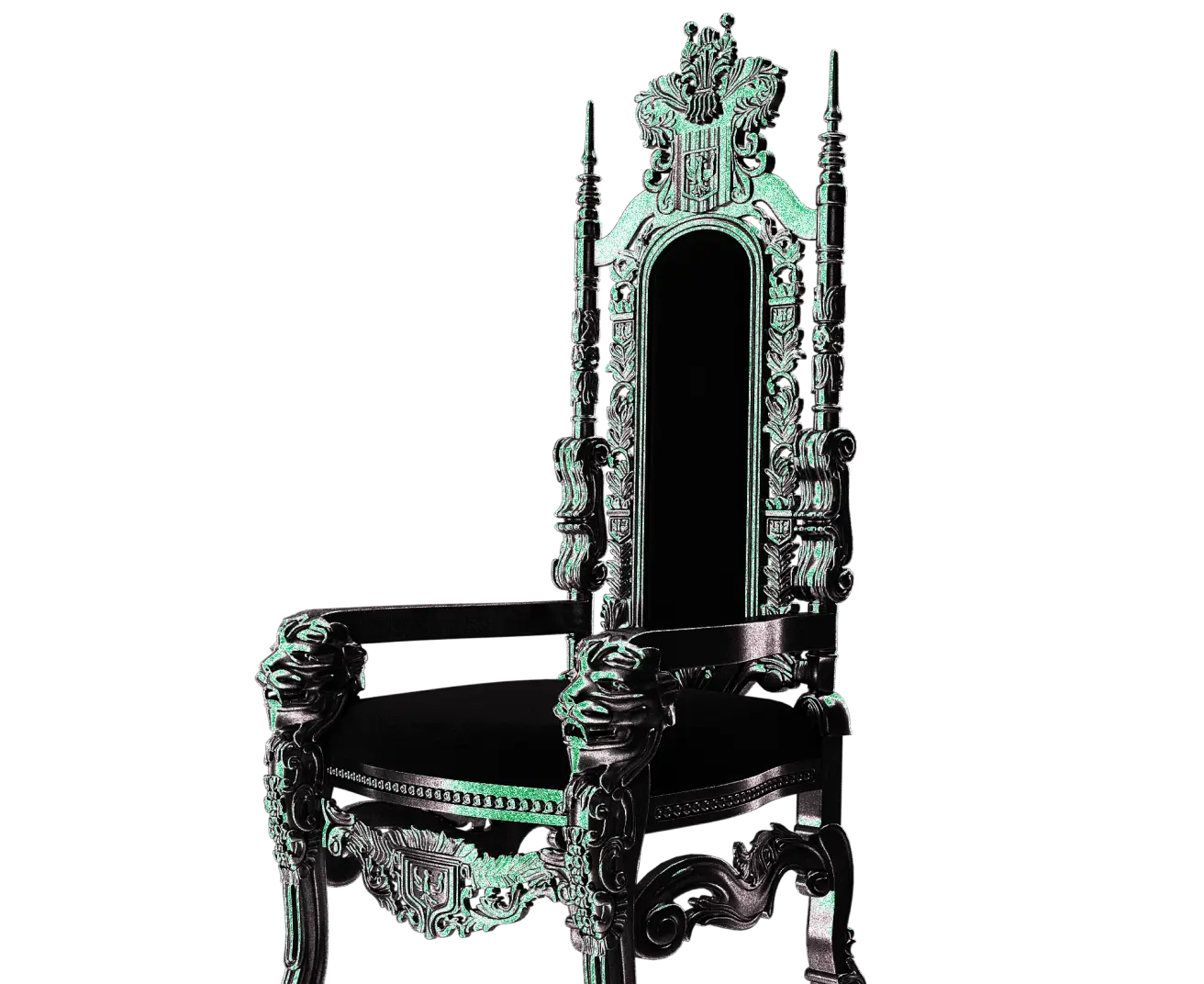 Fantazyjnie ozdobione krzesło w kolorach brandingu Kryptonum – symbol kompleksowych usług