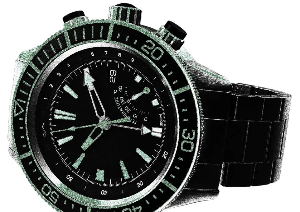 Sportowy zegarek w kolorach brandingu agencji interaktywnej Kryptonum – symbol oszczędności czasu w biznesie